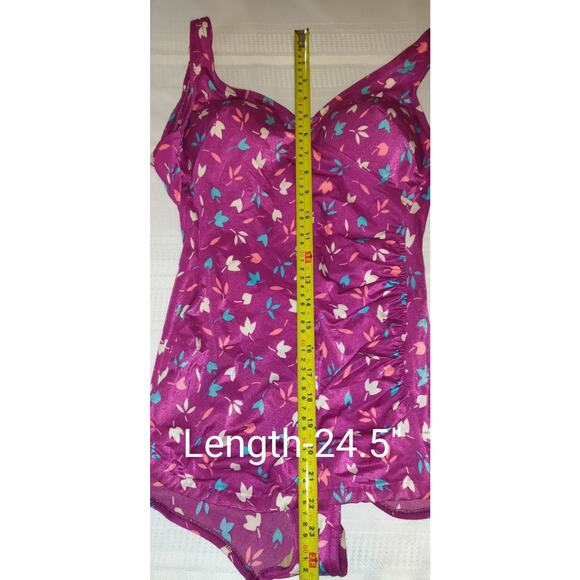 Vintage Maxine Of Hollywood Swimsuit Womens 12 Purple Pinup Floral One Piece 12 - Picture 13 of 16